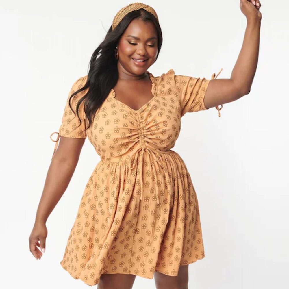 Smak Parlour Orange & Brown Floral Woodstock Flare Dress